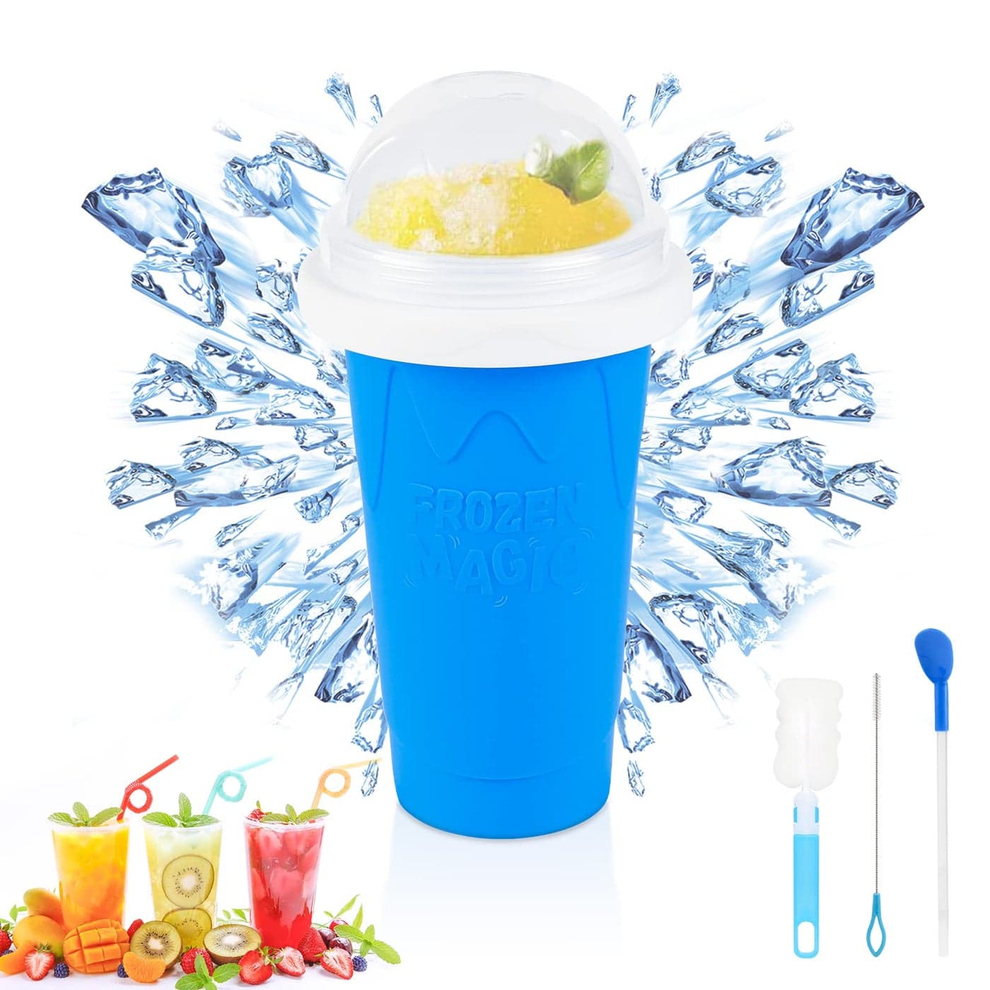 Slushie Maker Cup TIK TOK Quick Frozen Magic Cup Portable Double Layers Cool Slushee Maker For MilkShakeJuiceIce Cream Make More Super Fun and Cool Stuff Gift For KidsFriends Family Blue