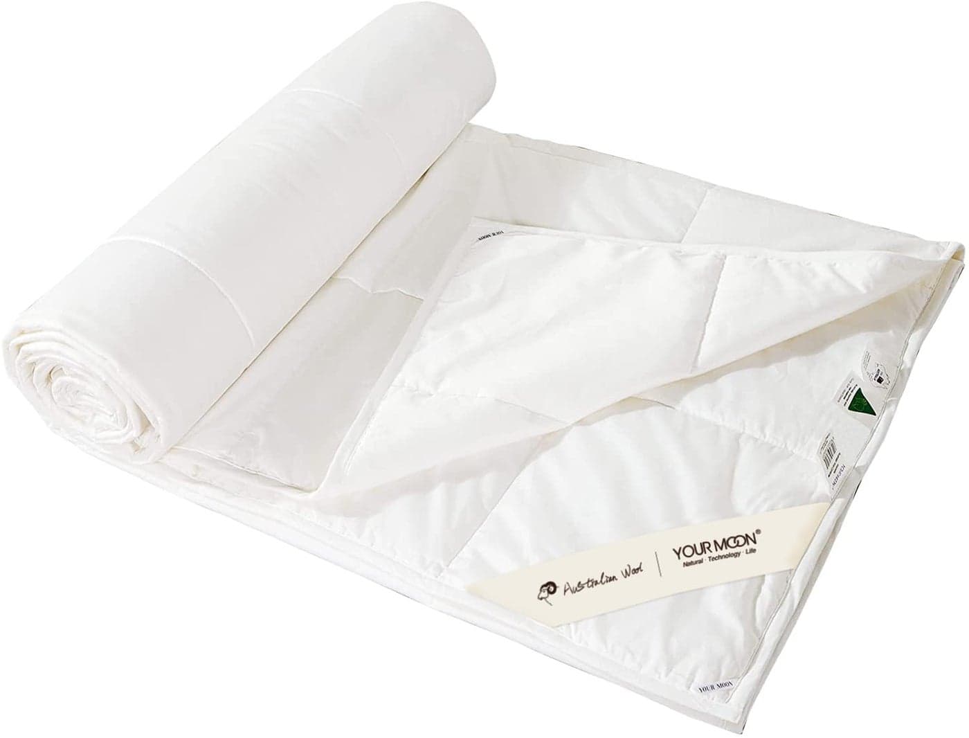 YOUR MOON Summer Lightweight Wool Comforter Twin Size- Breathable & Thin Duvet Insert for Hot Sleepers, 100% Australian Wool Filling 100GSM with Pure Cotton Shell (White)