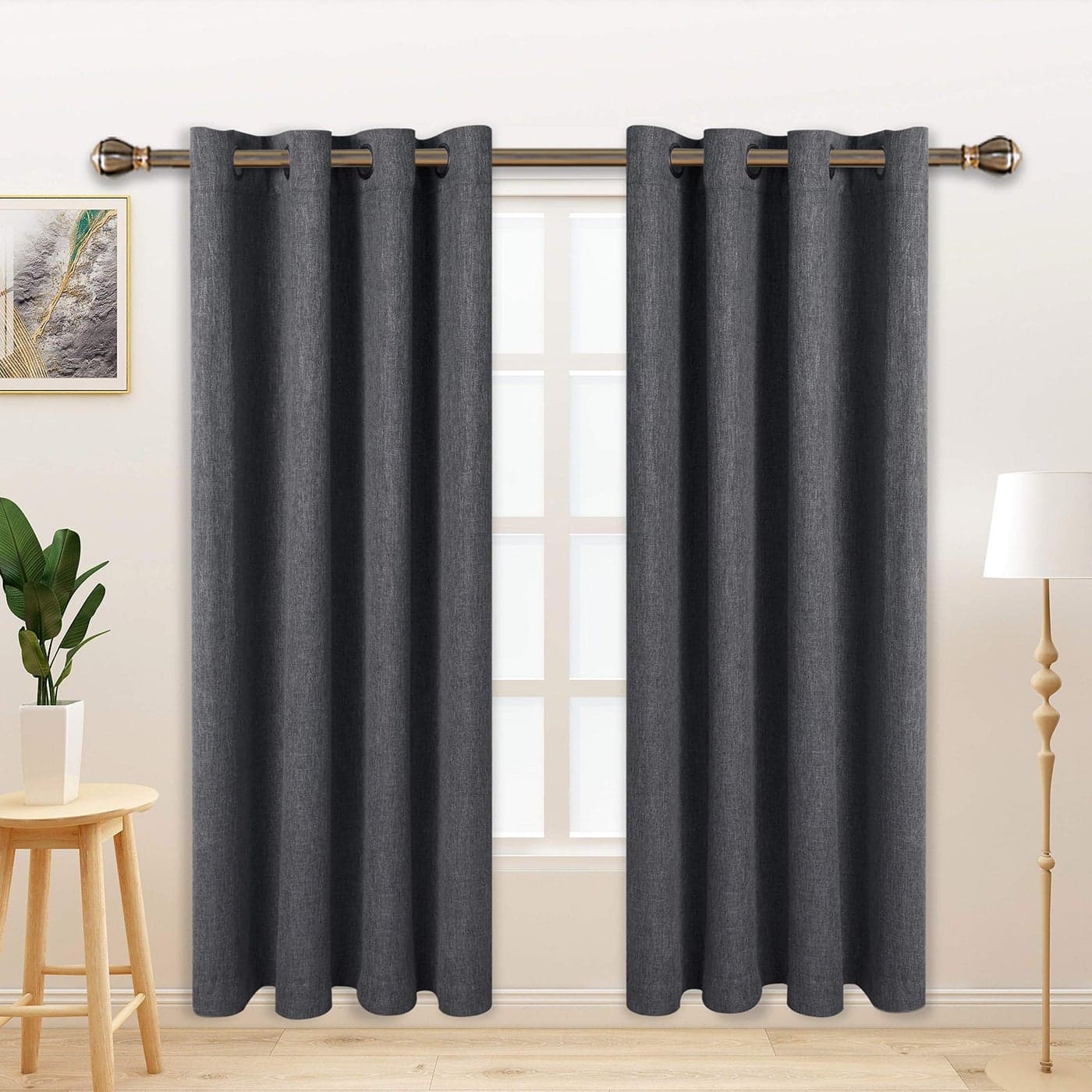 LORDTEX Linen Look Textured Blackout Curtains with Thermal Insulated Liner Heavy Thick Grommet Window Drapes for Bedroom 50 x 72 Inches Grey Set of 2 Panels