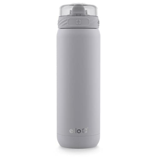 Ello Cooper 22oz Stainless Steel Water Bottle with Straw and Carry Handle, Double Walled and Vacuum Insulated Metal, Leak Proof Locking Lid with Soft Silicone Spout, Reusable, BPA Free, Grey