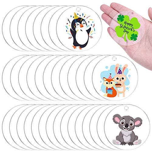 Audab Acrylic Keychain Blanks - 30 Pcs, 2.5 Inch, Clear, Round with Hole for Engraving, DIY Projects, Art Crafts