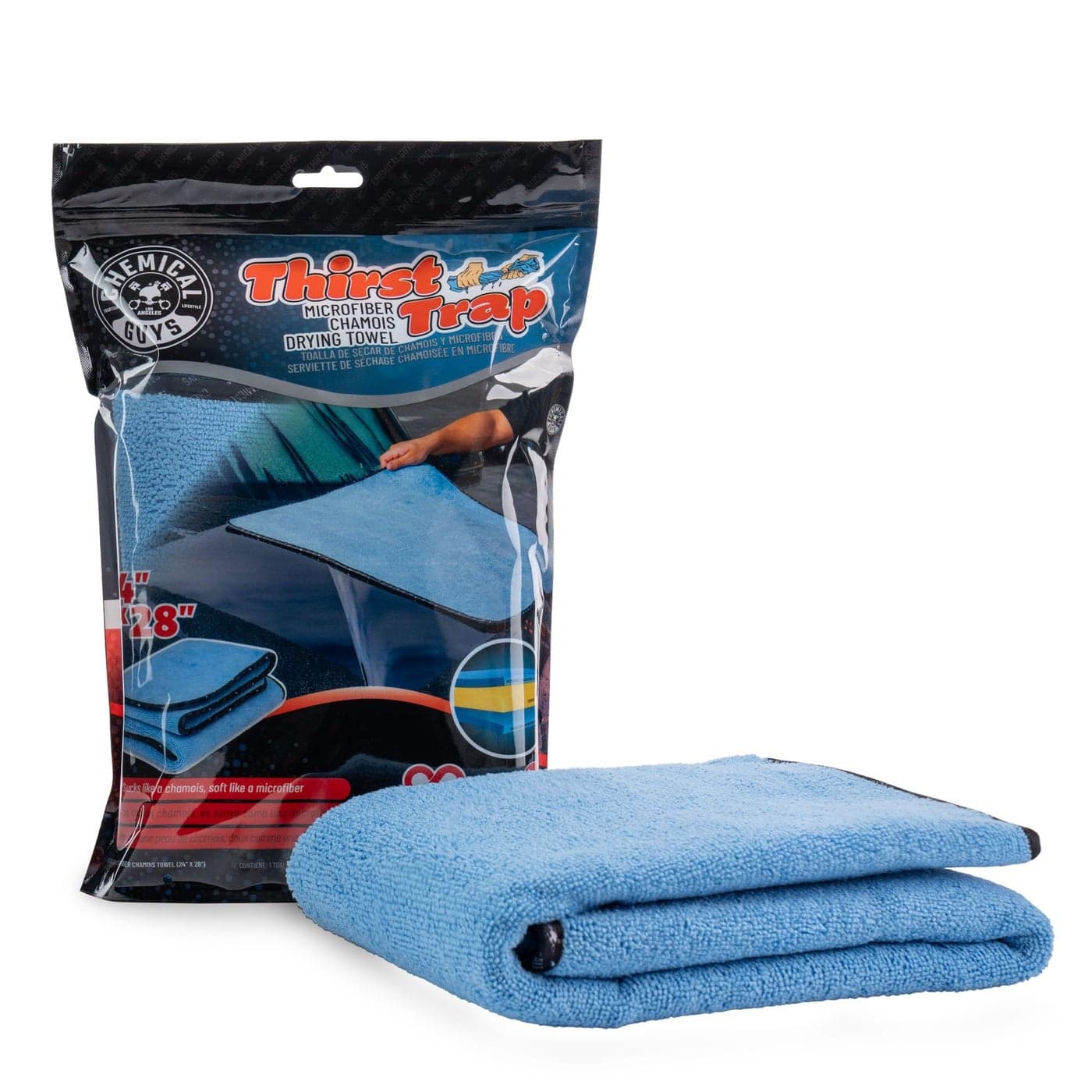 Chemical Guys Thirst Trap Microfiber Chamois Towel Safe for Cars Trucks SUVs RVs Motorcycles More 24x28 Blue 1 Pack