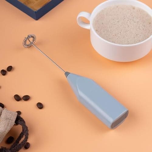 Portable Handheld Milk Frother - Electric Coffee Frother for Lattes, Cappuccinos, Hot and Cold Drinks - Battery Operated with Stainless Steel Whisk - Easy to Use and Clean(Gray)