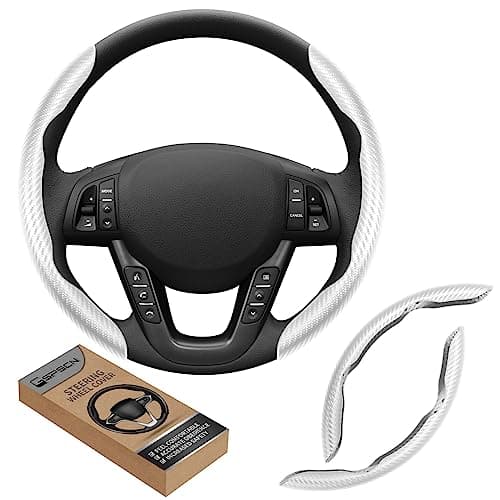 GSPSCN Universal Car Carbon Fiber Steering Wheel Cover AntiSkidButterfly Steering Wheel CoverNonSlip Segmented Steering Wheel ProtectorFit for 99 CarsCar Interior Accessories White