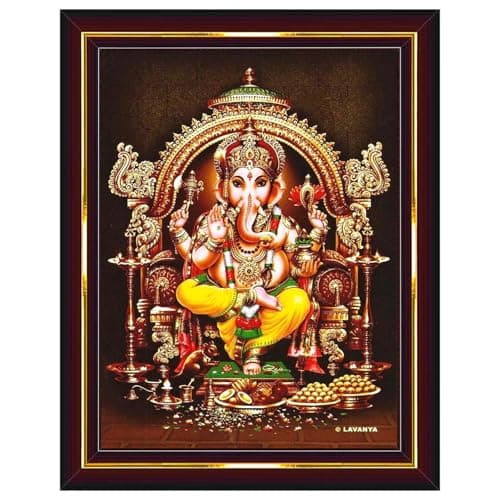 Pavan Photo Laminations Lord Ganesha Ganesh Ganpati Ganapathi Hanging Wall Painting Framed Home Decor (Wood,Acrylic,Brown,Small Size,6x8 Inch) B13S