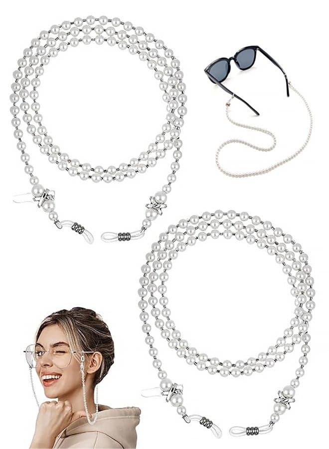 2Pcs Glasses Chain, Pearl Eyeglasses Strap, Eye Glasses Holders Around Neck, Face Masks Lanyard Chain Elegant Stylish Eyewear for Women Glass Accessories