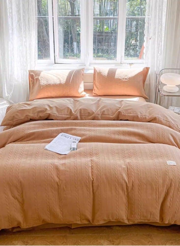 Washing Cotton Four Piece Set AB Double-sided Four Season Usable Mother And Baby Environmentally Friendly Fabric, Full Of Comfort 1.8m Bed Sheet Four Piece Set 【Suitable for 200 * 230cm Quilt】