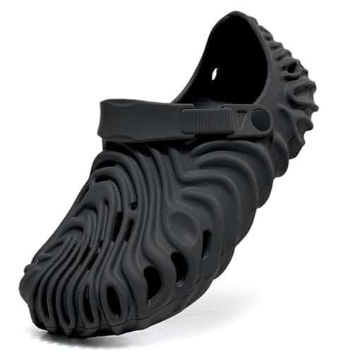 Kraasa Men's Lightweight Classic Clogs, Sandals with Adjustable Back Strap Black UK 6
