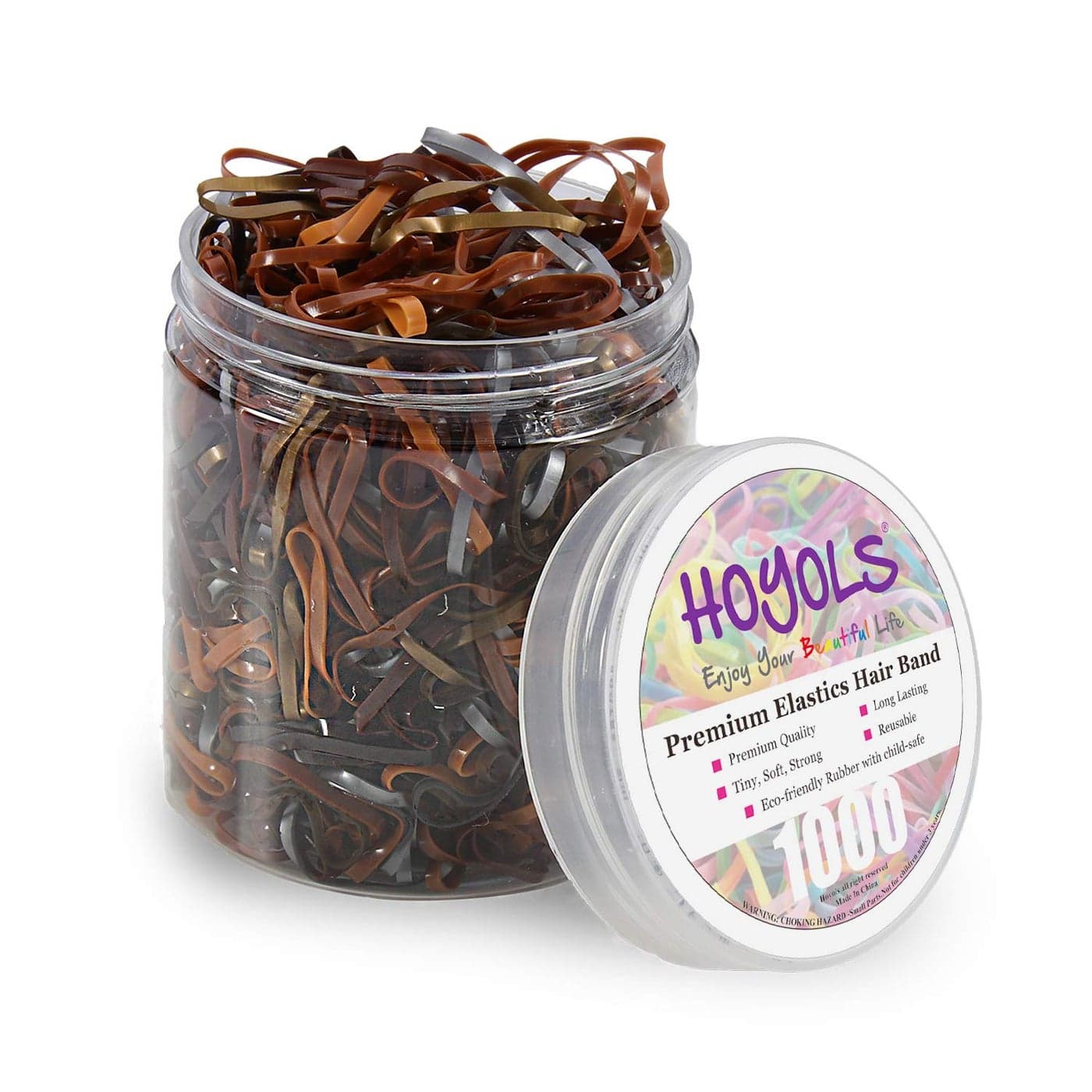 Hoyols Hair Ties Elastic Rubber Bands Ties for Ponytail Braid Holder for Kids Girl Women Brown Silver Gold Color 1000 Piece TPR 6 Mixed Ladies