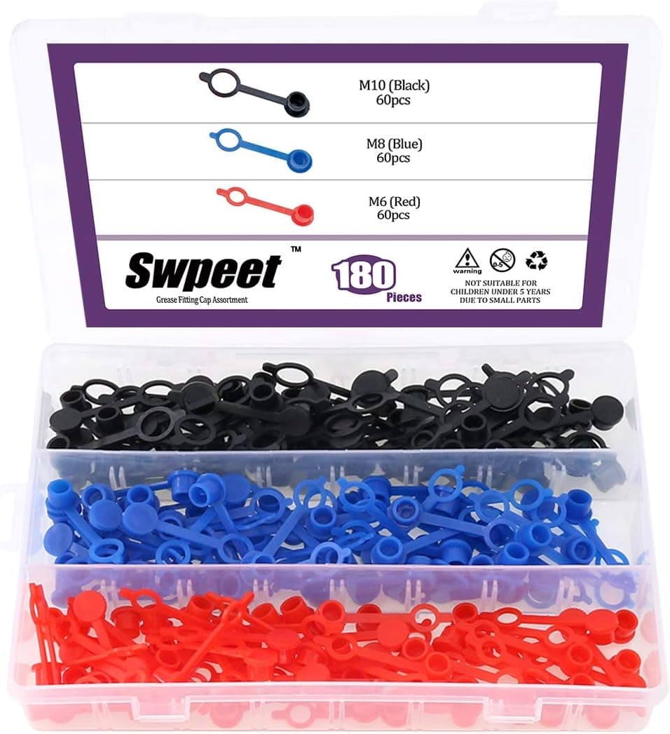 Swpeet 300Pcs Plastic Grease Fitting Cap Assortment - M6, M8, M10 Sizes
