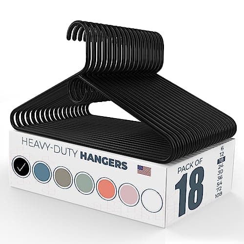 Made in USA Heavy Duty Plastic Clothes Hangers Bulk, 20 30 50 100 Pack Available, Strong Plastic Hangers, Jacket Coat Hangers, Thick Plastic Hanger for Closet and Clothing Hangars (18pk Black)