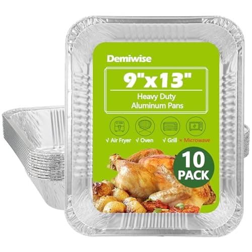 Demiwise Thickened 10 Pack Heavy Duty Aluminum Pans, 9x13 Aluminum Foil Pans Disposable, Half Size Steam Table Foil Baking Tray for Cooking, Baking, Roasting & Chafing, Carton Packaging