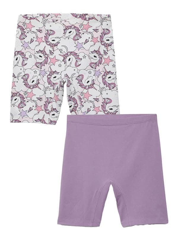 mackly Girls Inner Shorts (Pack of 2) | 2-in-1 Seamless Panty Shorts with Gusset | Soft Breathable Base Layer for Dresses, Skirts (Lavender,White & 4-6Yrs)