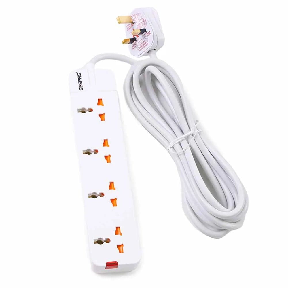 Geepas Extension Socket, Extension Board with 4 Ways Socket Outlet, Power Extender with 3 Meter Cable