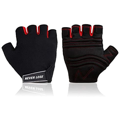 NEVER LOSE Unisex Leather Gym Gloves for Professional Weightlifting, Fitness Training and Workout | with Half-Finger Length, Wrist Wrap for Protection (XL, Roller PAD)
