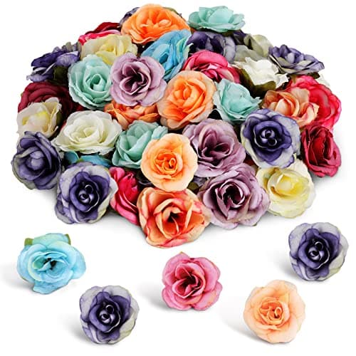 Jutom 60 Pieces 1.6 Inch Faux Flower Heads in Bulk Mini Artificial Flowers Heads Silk Roses Blossom Heads Multicolor DIY Silk Rose for Spring Wedding Crafts Garland Decor