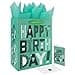 165 Extra Large Green Gift Bags Set with Greeting Card and Tissue Papers Cartoon Happy Birthday for Mens or Womens Birthday Party Boys Girls or Kids Party Baby Shower Baby Boy or Girl