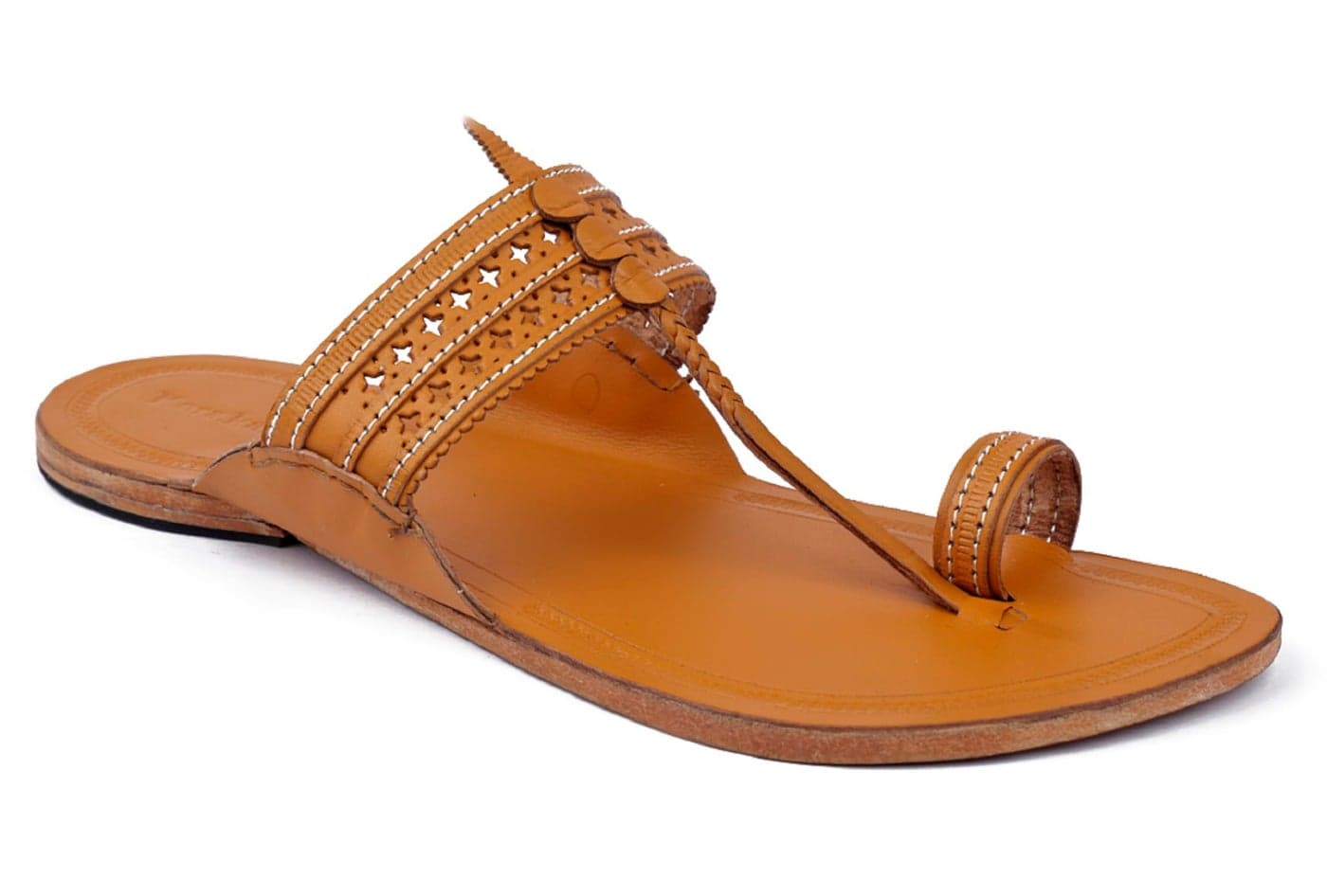 KORAKARI Mens Star Punching Kolhapuri Chappal Handcrafted Slipper Smooth and Comfortable Flip Flops Sandal Yellow Anti Slip Design Genuine Leather Traditional Footwear (UK-07)