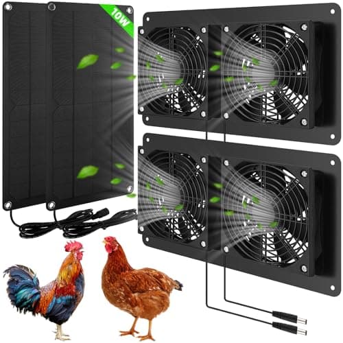 Tujoe 2 Sets Solar Powered Fan Kit Solar Panel Fan Kit 10w Weatherproof Dual Solar Fans Outside Waterproof Solar Exhaust Fan for Chicken Coops Greenhouse Sheds Pet House Car Window Ventilation