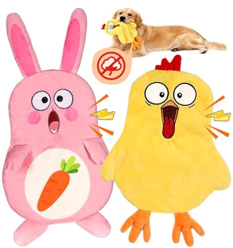 Swooflia 2 Pack Easter No Stuffing Dog Toys Cute Squeaky Crinkle Bunny and Chick Set Interactive for Small and Medium Dogs to Keep Them Busy Not for Big Aggressive Chewer