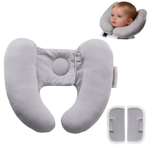 Sweetwavet Baby Neck Pillow for Car Seat and Stroller Adjustable Baby Head Support Pillow for Travel Soft and Cushiony Torticollis Pillows for Infant and Newborn Gray