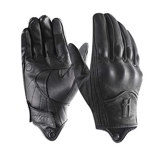 Harssidanzar Motorcycle Gloves for Men,Leather Touch Screen Riding Driving Gloves GM028,Black,Size S