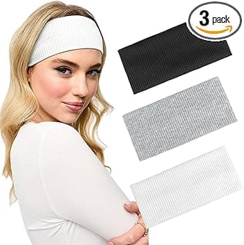 Blooms 9cm Wide Headbands for Women and Girls Running Black Headband Stretch Head Band Jersey Hairband for Sports Yoga Black Grey White