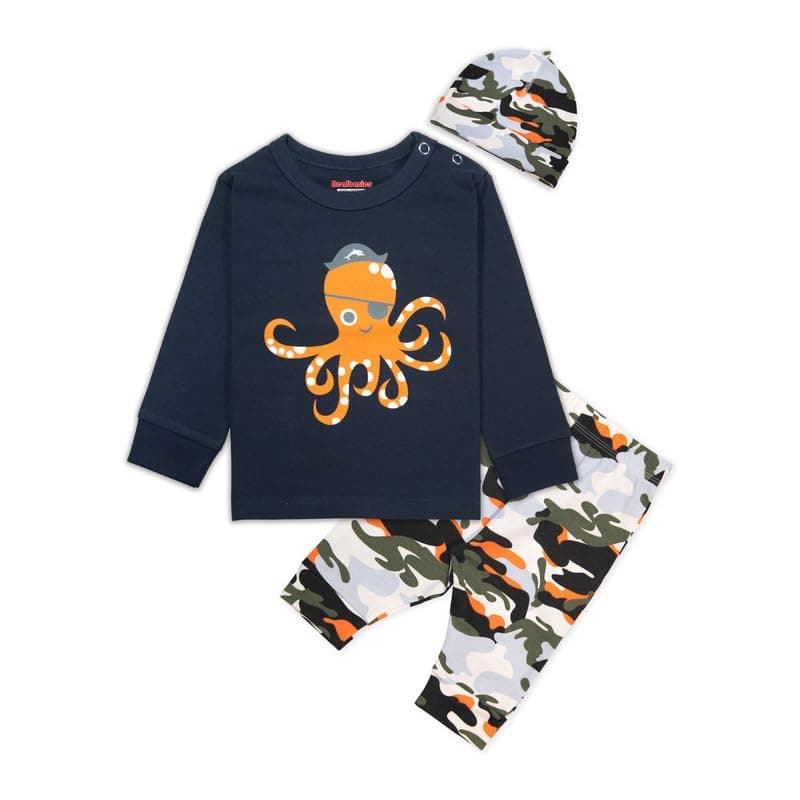 Real Basics Cotton Printed Clothing Sets for Boys & Girls - Unisex Clothing Sets Full Sleeve T-Shirt & Pant -Size(3-6 Months) -Style(Navy-Cap)