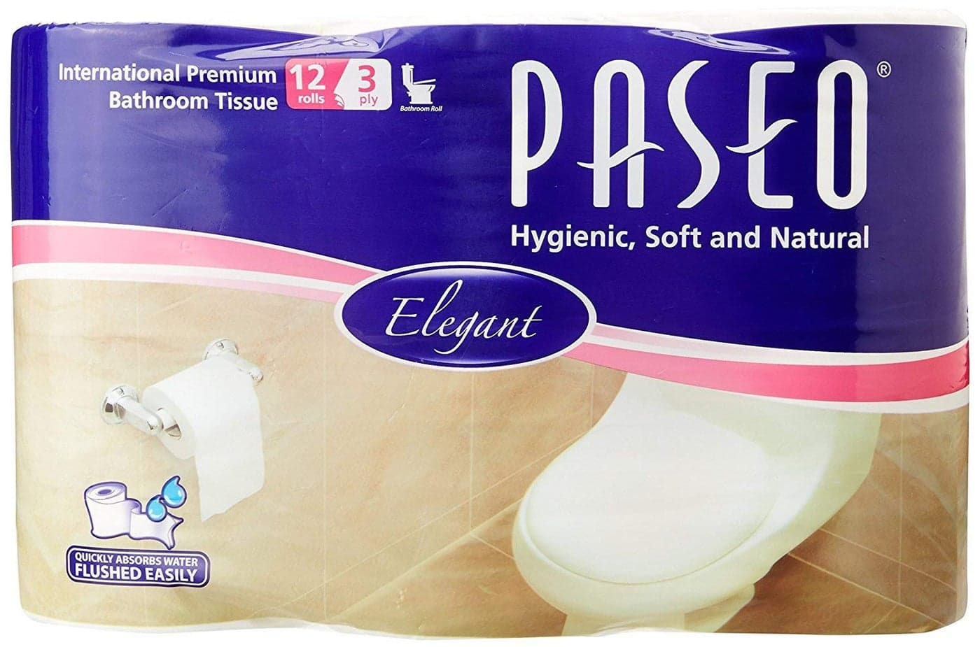 Paseo Bathroom Tissue Roll | 12 Rolls Pack | 3 Ply, 300 Sheets Each | Soft, Strong & Absorbent Toilet Paper | Great for Sensitive Skin, Dermatologically Tested