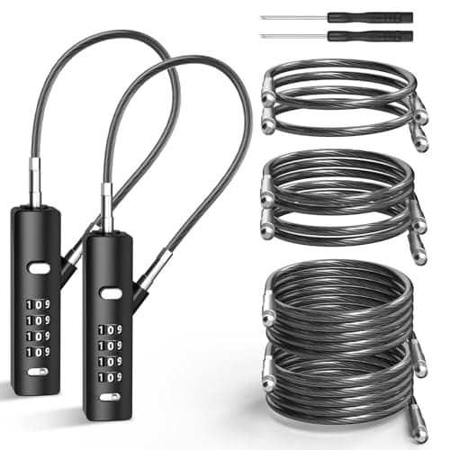 4Digit Combination Cable Lock with 3 Replaceable Steel Cables for Gate Bike Luggage Resettable Keyless Cable Lock Black 2 Pack