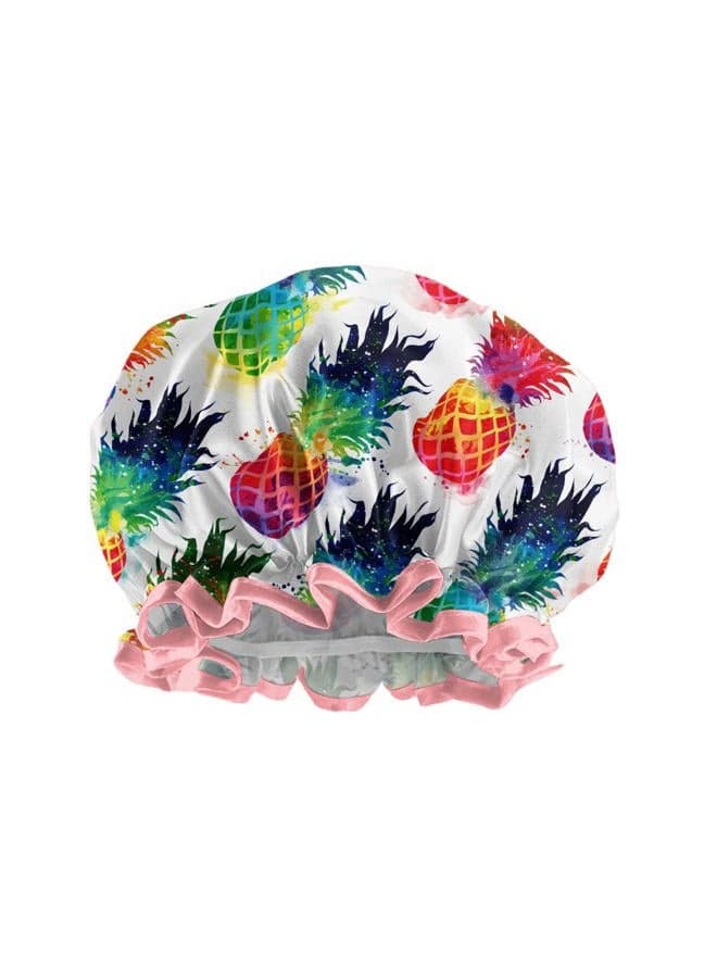 Elastic Reusable Bathing Hair Cap, Waterproof Shower Cap, Fashion Bath Cap for Women Girls - Colorful Pineapples