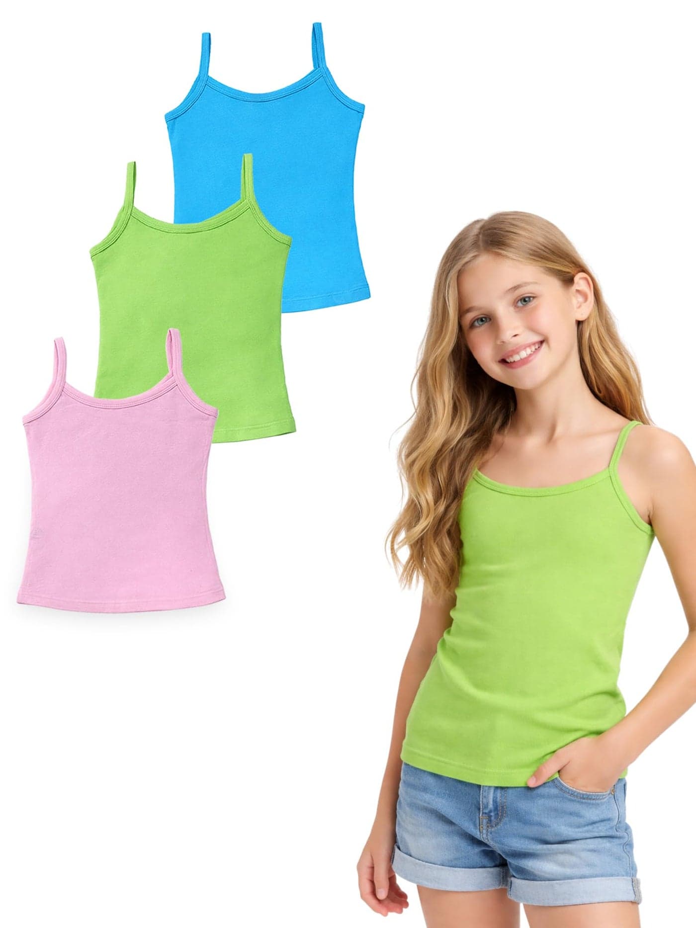 BODYCARE Girls Vest Dori Neck Sleeveless Plain 100% Cotton Vest for Girls | Skin Friendly | U-Neck | Lightweight | Sleeveless Design | Pack of 3 (KIA80-PK014)
