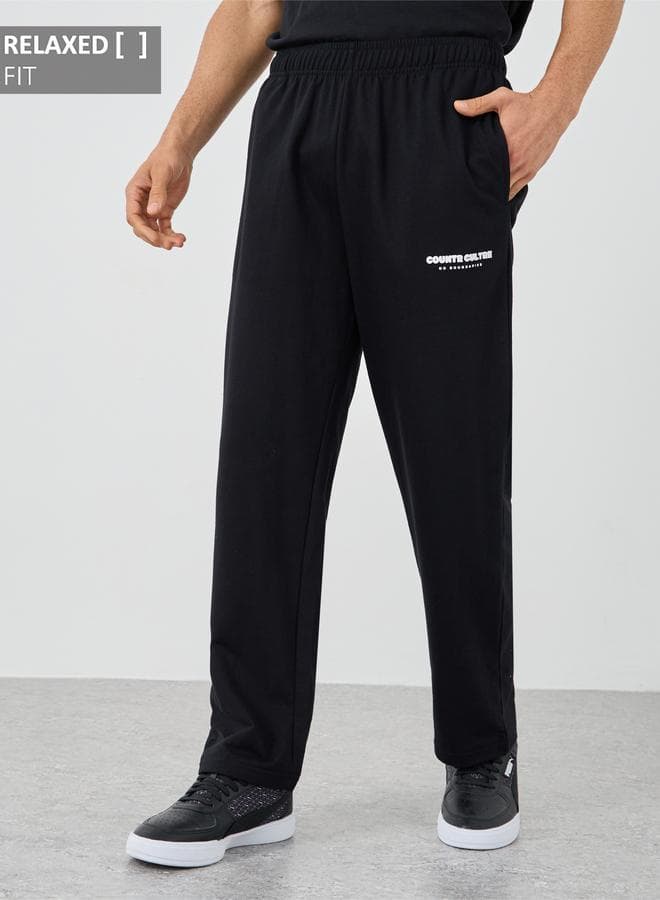 Slogan Print Relaxed Fit Open Hem Jogger