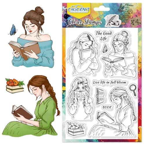 CHGCRAFT Book Woman Clear Stamps Elegant Lady Reading Transparent Handicraft Stamps for DIY Scrapbooking Photo Album Decorative 63x43inch