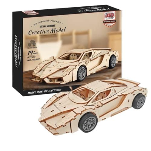 Wooden Buildable Car Model Kit 87Piece SelfAssembly Vehicle Toy Handcrafted Puzzle Project for Kids and Adults 94 x 43 x 24 in