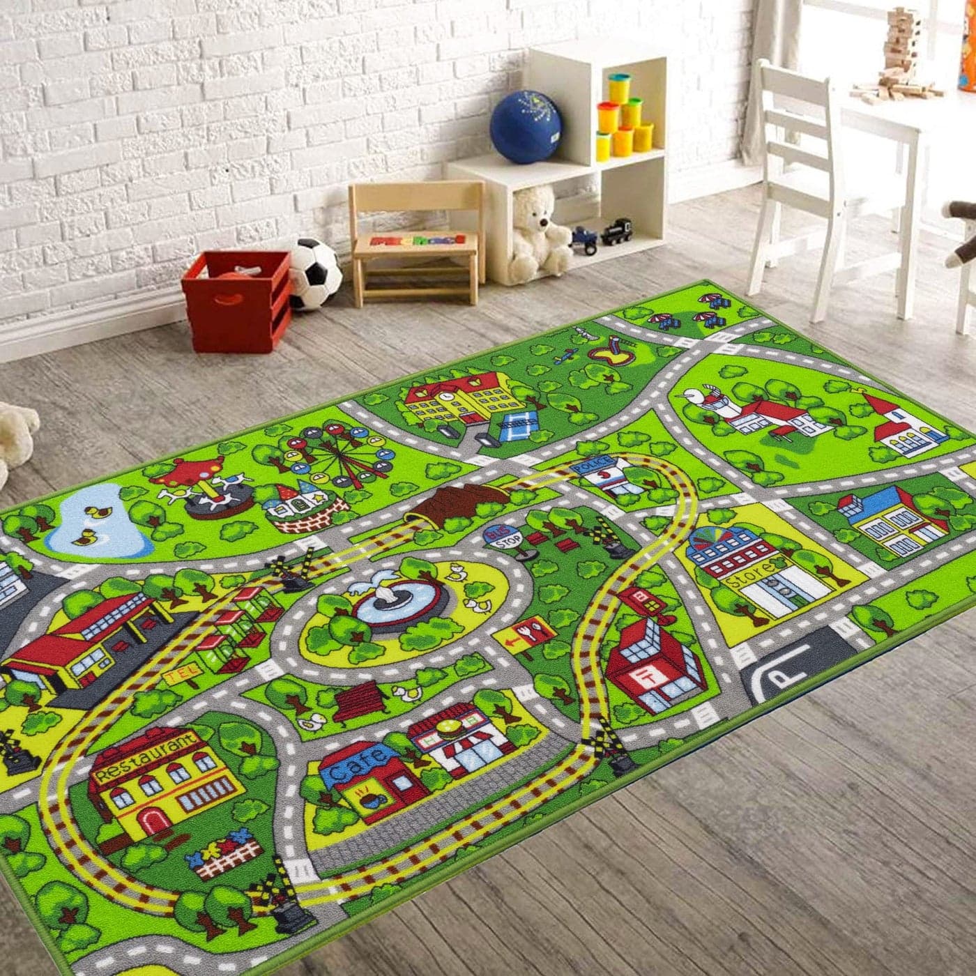 Booooom Jackson Car Rug Kids Car Carpet Playmat Rug 60x32Train RugCar Mat for Kids Toy CarsCity Kids Rug Play MatNon Slip Kids Rug for Playroom Bedroom BoysChildren Play Area Rug CarsRoad Rug