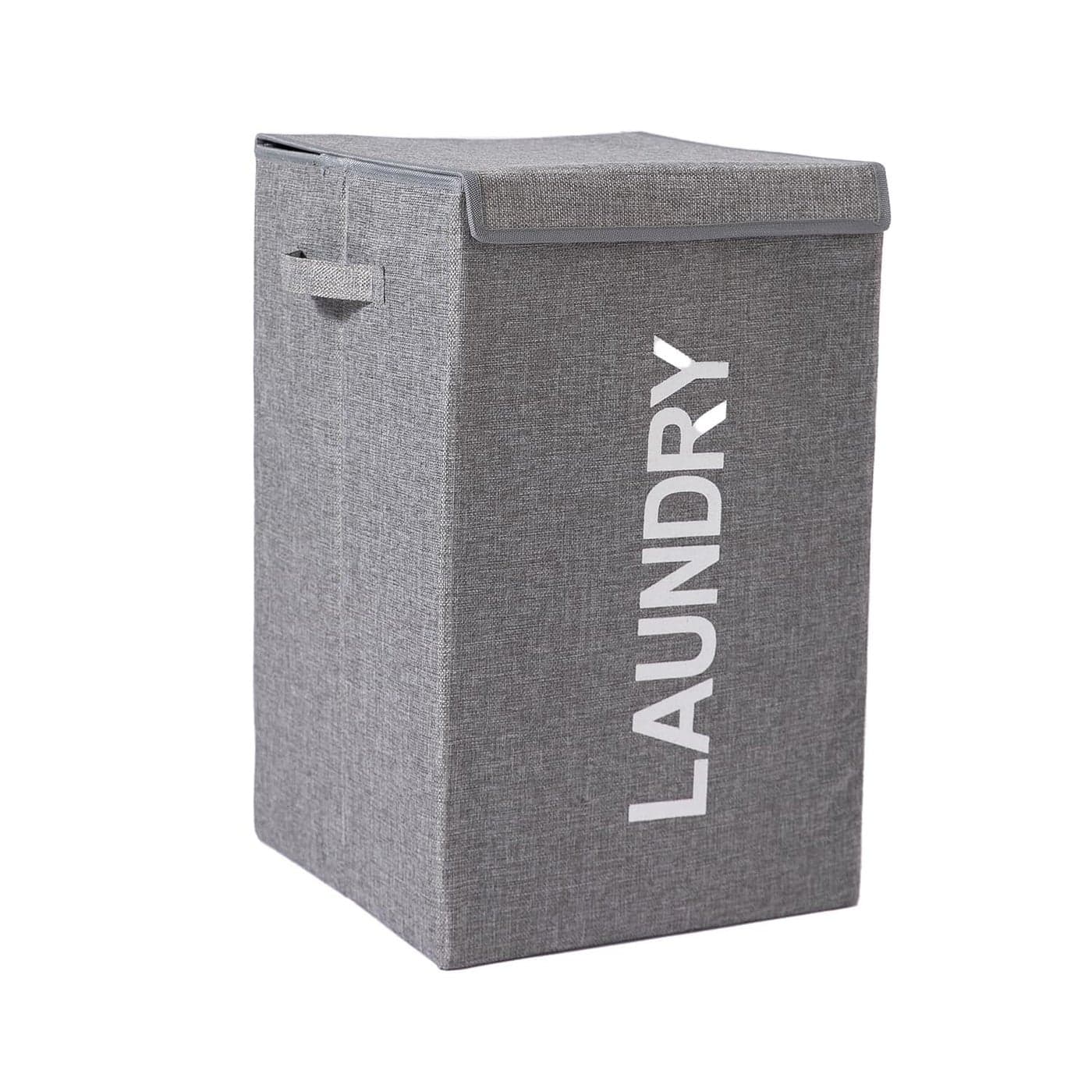 QUAIL Non Woven Foldable Jute Printed 75 Liter Laundry Basket with Lid Durable and Collapsible Laundry Storage Bag Clothes Toys Washing Cloth Basket Dark Grey Pack of 1
