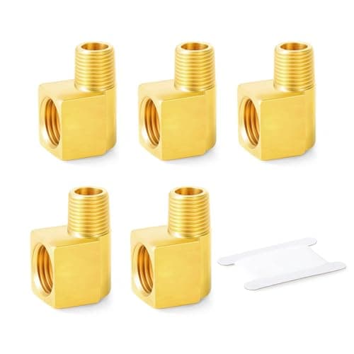 GASHER 5PCS Brass 90 Degree Elbow Fittings Brake Line 90 Degree Elbow Fittings 1220 Threads Inverted Flare Female x 18NPT Male Union for FuelAIRLquidGas