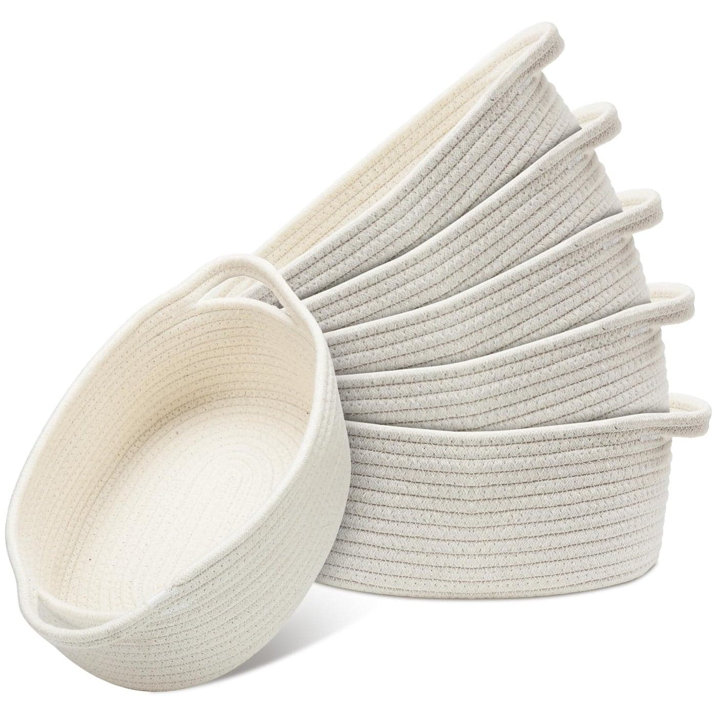 Suttmin 6 Pcs Small Woven Basket 12 x 8 x 5 Empty Gift Cotton Rope Storage Decorative Dog Cat Cute Oval Basket for Bedroom Living Room OrganizingWhite