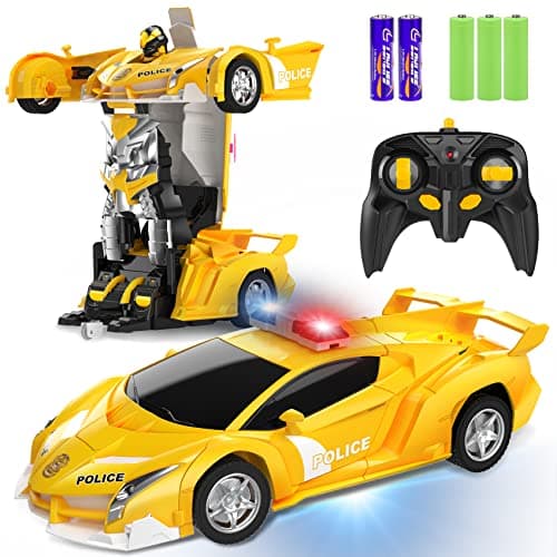 FDJ Remote Control Car 2 in 1 Transform Car Robot One Button Deformation to Robot with Flashing Lights 118 Scale Transforming Car 360 Degree Rotating Drifting Toys for 5 Year Old Boys