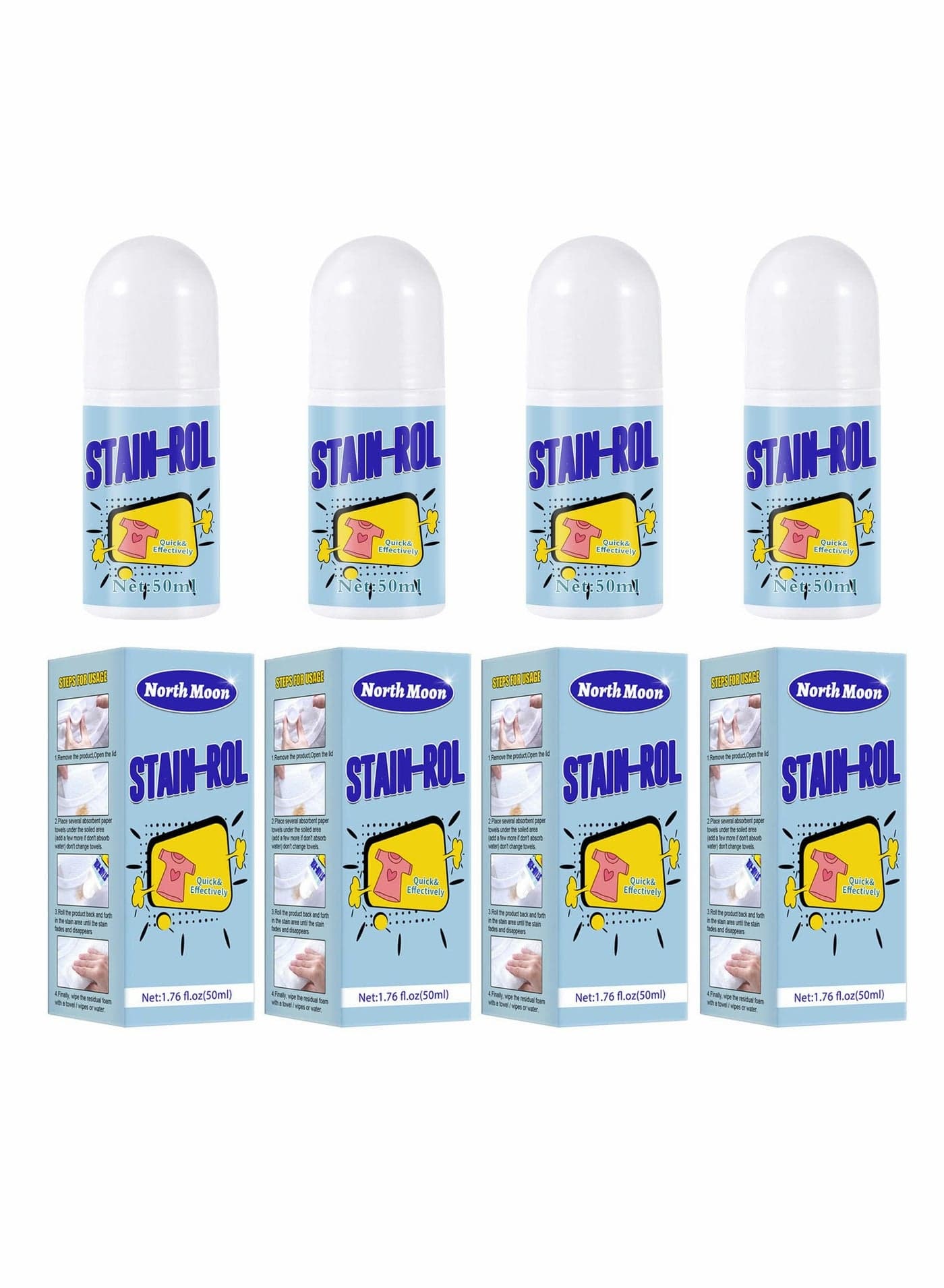 Magic Stain Remover - Rolling Bead,Portable No-wash Instant Stain Remover Pen Ideal for Emergency Stain Removal Instant Stain Removal Stick Does Not Damage Clothes (4 pcs)