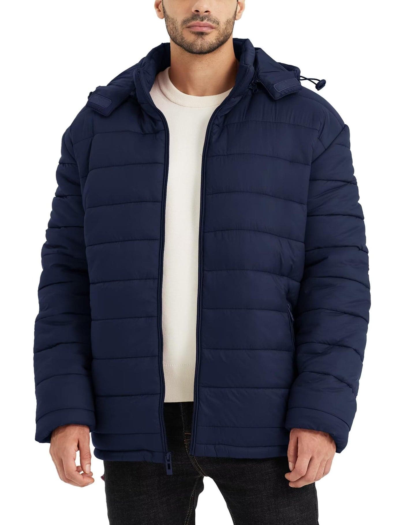 BEST SOUTH Mens Winter Puffer Jacket Hooded Puffy Fleece Warm Lightweight Coat Outerwear Cold Weather Inkling Blue XXLarge