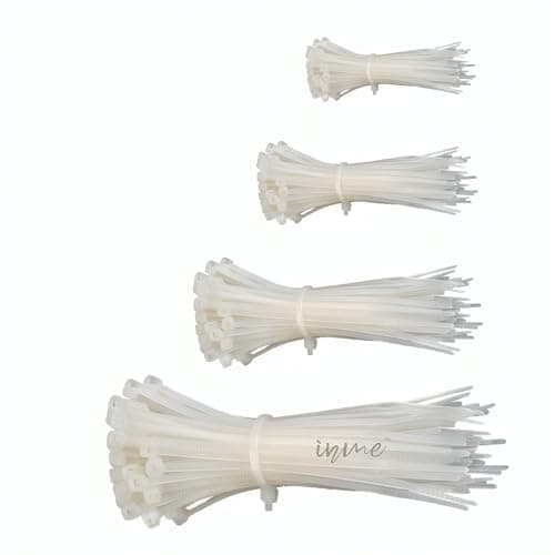 Inme Cable Tie/Zip Tie Tags Plastic Ties Lock Strip Strap Self Locking Nylon Wire Tag Belt Heavy Duty & Durable Combo - 50 pcs each (White, 4, 6, 8, 10 inch Combo - 200 pcs)