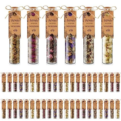 Otuuz 24 Pcs Wedding Gifts Tea Party Favors for Women Bulk Rustic Bridal Shower Bridesmaid Gift for Guest Best Wishes Wedding Decor Souvenirs Dried Flower Tea Jar for Engagement Birthday, 6 Flavor