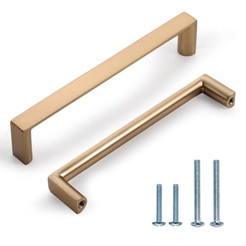 KNOKLOCK 10 Pack 5 Inch(128mm) Cabinet Pulls Square Champagne Bronze Kitchen Cabinet Handles Kitchen Cabinet Hardware Gold Drawer Pulls for Dresser Cupboard Wardrobe