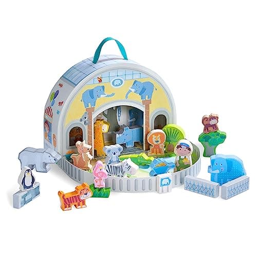 HABA Wooden Animal Playset Play World at The Zoo STEM Educational Toy with Zoo Animals Accessories Preschool Learning Toy for Ages 2 Made in Germany