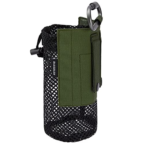 BASSDASH Tactical Molle Water Bottle Pouch with Carabiner Foldable Mesh Holder Bag for Travel Fishing Hunting Hiking Outdoor Activities