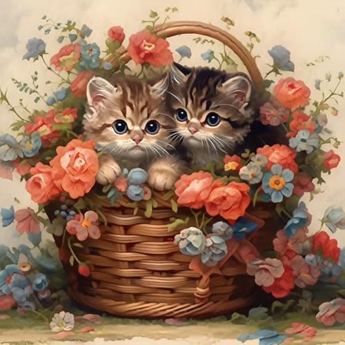 BOHADIY Cat Diamond Art Painting Kits5D Full Round Drill Cute Kitten Painting by Numbers Art Kits for Adults BeginnersDIY Flower Diamonds Dot Gem Art for Adults Home Wall Decor 12 x 12inch