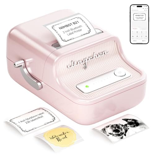 NIIMBOT B21 Label Maker Inkless Bluetooth Label Printer 2 Inch Portable Thermal Sticker Machine for Small BusinessMarson Jar Logo Clothing Mailing Candles Jewelry Ideal for Gifting Pink