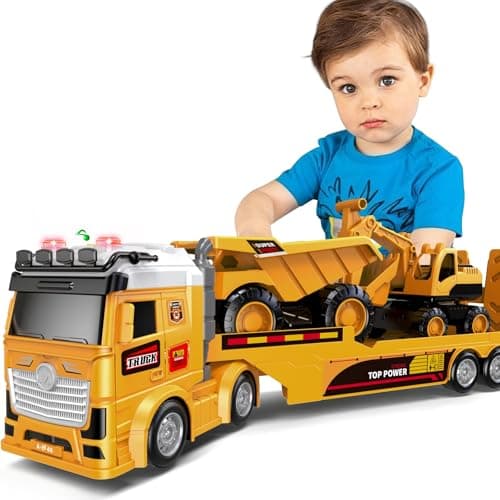 Toddler Boy Toys for Ages 3 4 5 6 7 8 Years Old 25 Large Construction Carrier Truck Toy Excavator and Dump Truck Friction Powered Vehicle with Lights Sounds Birthday Gift for Boys Girls